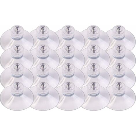 20 x ventouses Ø 30 mm avec Filetage M4x10mm avec écrous moletés Transparent