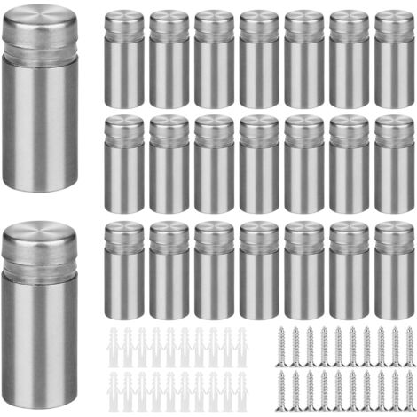 20 x Vis d'Écartement, Support Vis Publicité 12 x 25mm, Entretoise de Verre Fixation Garde Corps, Entretoise Acier pour Publicitaires, Acrylique, Photos