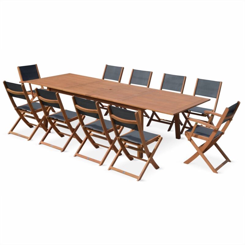 Sweeek - 10-seater Extendable Wooden Garden Table Set With Chairs, Almeria 10, Natural, 300x110x75 Cm