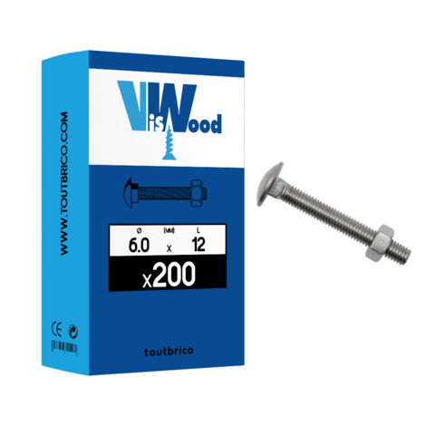 200 boulons TRCC 6x12mm tête ronde large zingué Viswood
