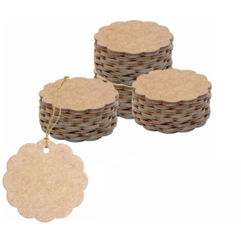 200 braune fächerförmige Geschenkanhänger aus Kraftpapier (6 cm Durchmesser) für Bastelverpackungen