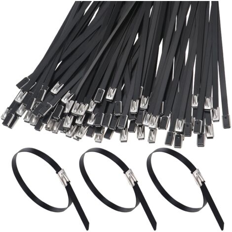 200 bridas de acero inoxidable autoblocantes de alta resistencia, abrazaderas metálicas para cables (4,6 x 300 mm, negras)