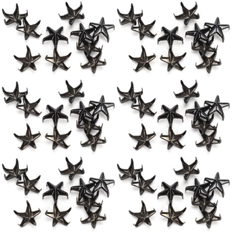200 Clous Étoile 5 Branches pour Décorations Sacs et Chapeaux DIY, 10MM Noir, Rivets en Métal