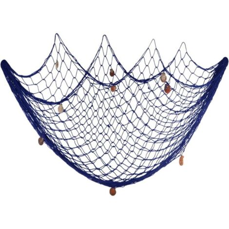 200 cm x 150 cm Fischernetz mit Muscheln, Strandmotiv, Dekoration für Partys, Wohnzimmer, Schlafzimmer, mediterraner Stil, Wanddekoration (Blau)