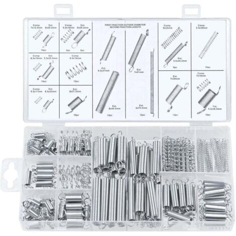 200 Federsortimente, 20 verschiedene Größen, darunter Kontraktionsfedern und Zugfedern, zur Reparatur, Länge von 1 cm bis 8 cm, Außendurchmesser von 0,5 cm bis 0,95 cm