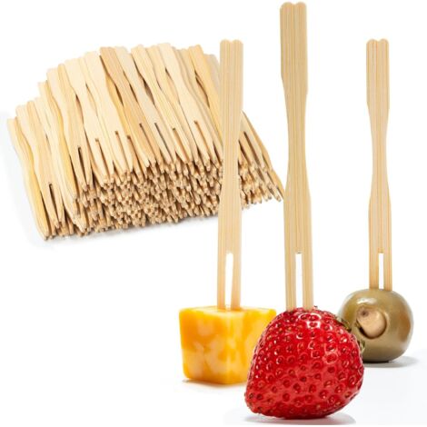200 fourchettes à apéritif en bambou, fourchettes jetables en bambou de 8,9 cm (environ) pour aliments cuits, mini-fourchettes à apéritif, fourchettes à cocktail de mariage, petites pinces à apéritif