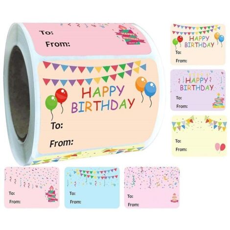 200 Geburtstagsaufkleberrolle – „Happy Birthday“-Aufkleber für Partydekorationen, Geschenke und Umschläge – Namensaufkleber