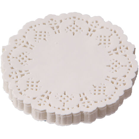 200 manteles redondos de encaje, manteles de papel redondos de 14 cm (5,5 pulgadas) para bodas, cumpleaños, pasteles y postres.