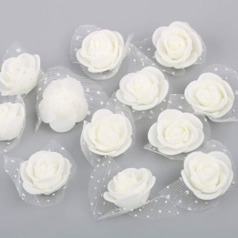 200 mini roses artificielles blanches en mousse PE pour projets de bricolage