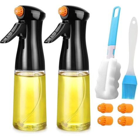 200 ml Speiseölspray, 2er-Pack Öl- und Essigspray mit Bürste, Öl- und Saftspray für Grillen, Kochen, Salate, Schwarz