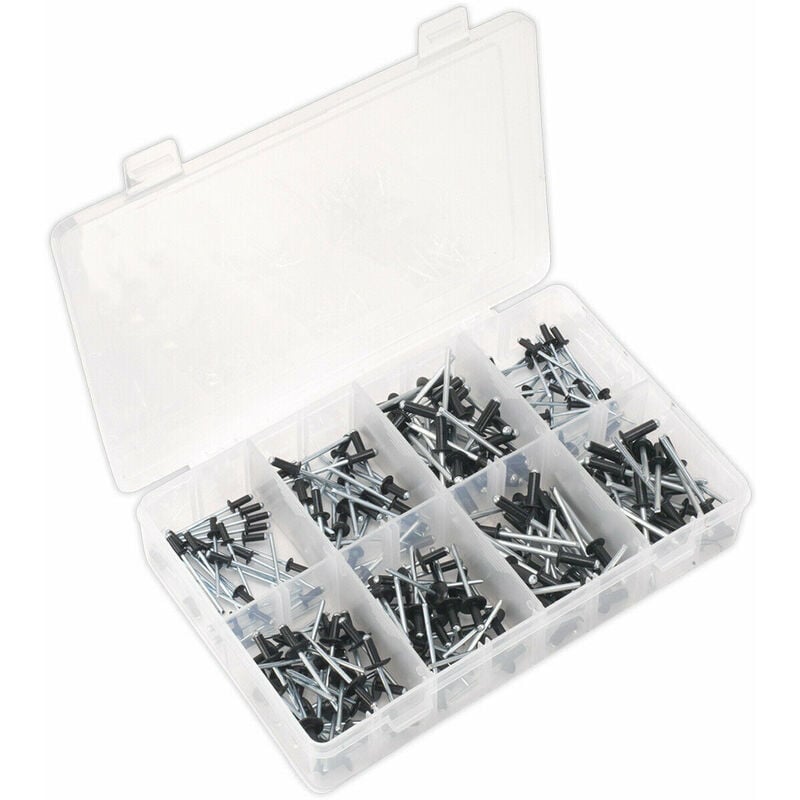 Loops - 200 pack - Assorted Size Rivets - Black Anodised - Standard & Large Flange Pins