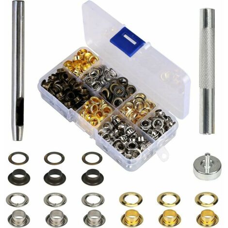 200 Pcs œillet couture, 6 mm Kit d'outils à oeillet couture Métalliques avec boîte de rangement pour les vêtements en cuir