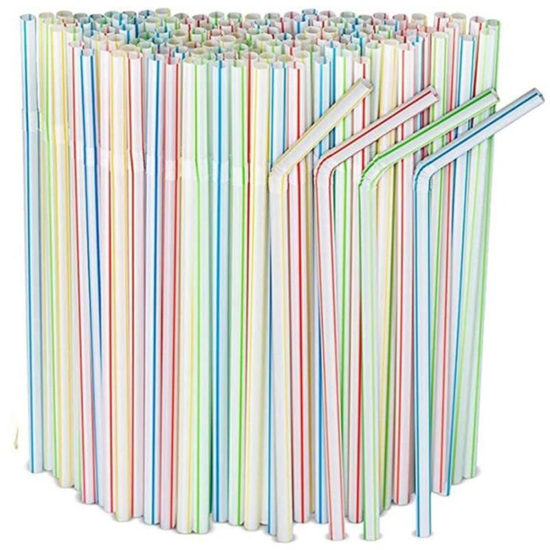 200 pcs - Pailles En Plastique Jetables, Pour Ustensiles De Cuisine, Fournitures De Fête De Bar, Pailles Rayé