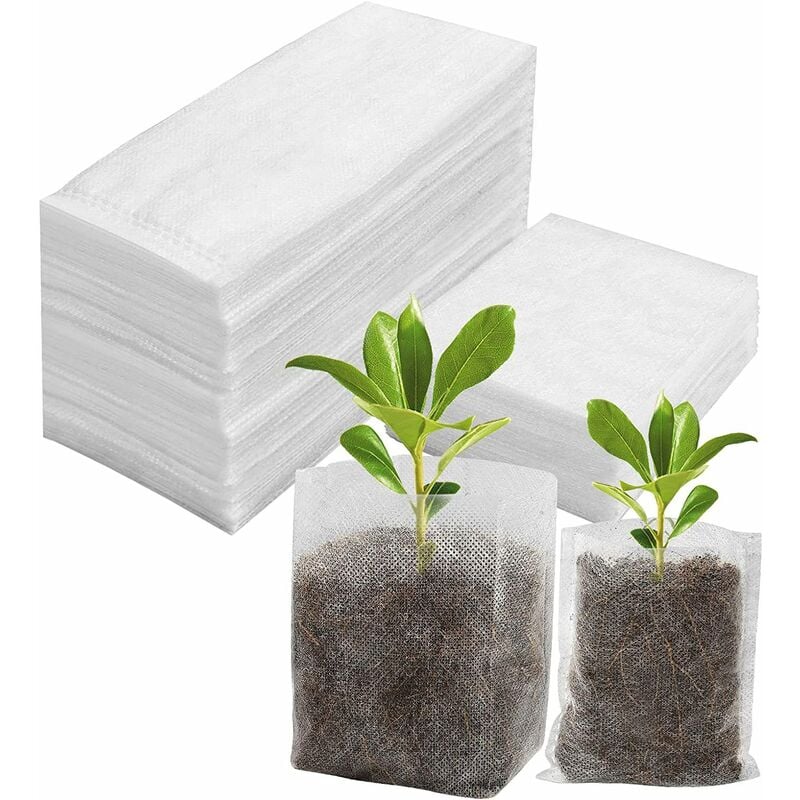 200 Pcs Sac Semis- 10x12cm+14x16cm Biodegradable Sac de Plantation de Jardin Godet Semis Non Tissé - White