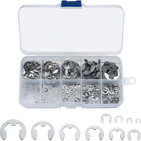 200 pezzi di anelli di ritegno E-Clip, rondelle di bloccaggio in acciaio inox per alberi, kit assortimento di anelli elastici interni ed esterni, M1.5/M2/M3/M4/M5/M6/M7/M8/M9/M10