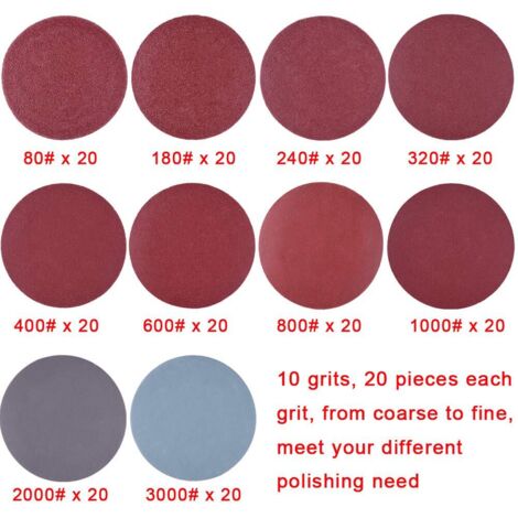 200 pezzi dischi abrasivi 50 mm dischi abrasivi grana 80 180 240 320 400 600 800 1000 2000 3000 per rettifica fresatura incisione