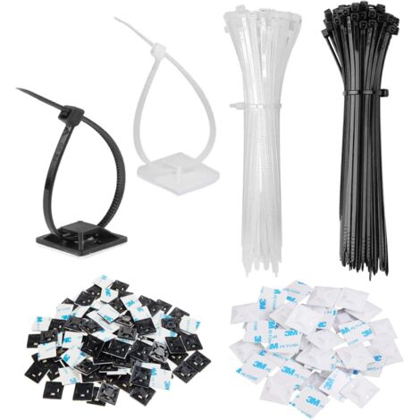 200 pezzi fermacavi, fascette adesive in plastica, base adesiva, per la gestione dei cavi a casa e in ufficio (nero, bianco)