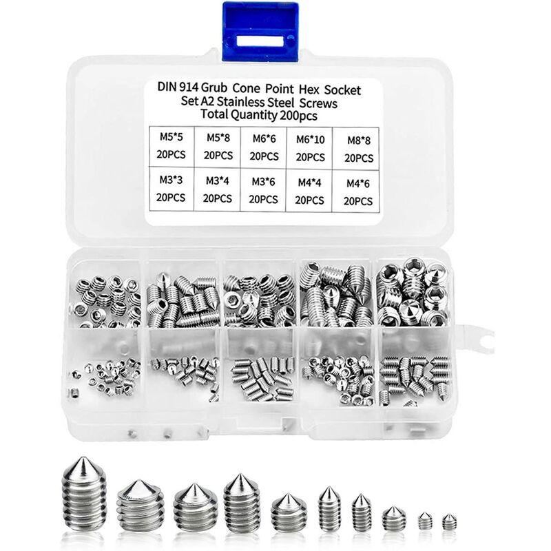 200 Pezzi Grano Esagonale, M3 M4 M5 M6 M8 Grano in...