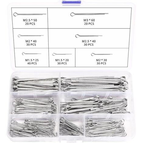200 Pièces 7 Taille Goupille de Retenue Assortiment Kit, Heavy Duty Plaqué zinc Cotter Broches, Oupilles Fendues, pour L'automobile, la Mécanique, le Garage Automobile, L'atelier