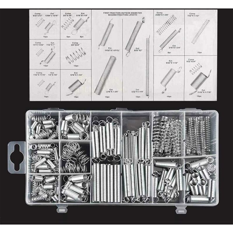 200 pièces Assortiment de ressorts Ressorts de traction Divers petits ressorts d'extension et de compression avec boîte de rangement