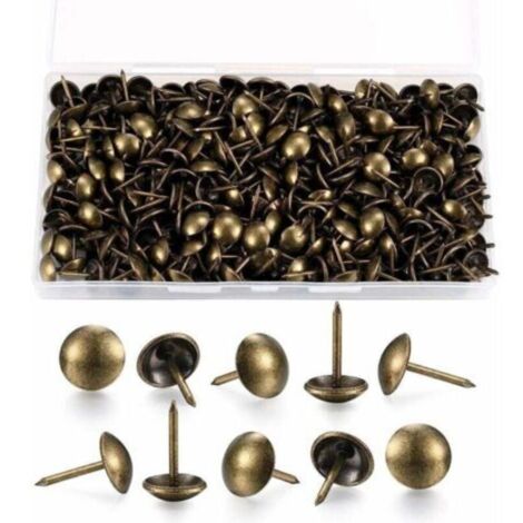 200 Pièces Clous de Tapissier, Clous Ameublement Décoratifs, Punaises de Tapisserie, Clous de Meubles en Laiton Antique avec Boîte en Plastique pour Fauteuil Canapé Meuble Objets en Bois - 11x17 mm--T