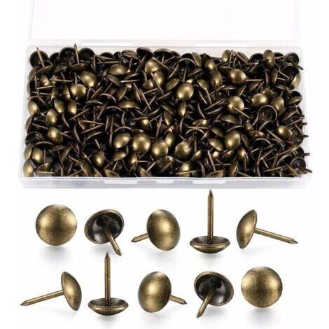 200 Pièces Clous de Tapissier, Clous Ameublement Décoratifs, Punaises de Tapisserie, Clous de Meubles en Laiton Antique avec Boîte en Plastique pour Fauteuil Canapé Meuble Objets en Bois - 11x17 mm--T