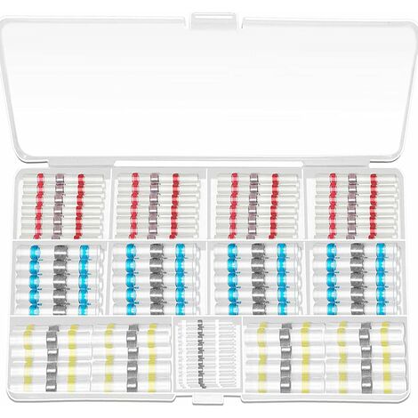 200 Pièces Cosse Thermoretractable Soudure, Connecteur Bout à Bout Thermorétractable 4 Tailles Connecteur à Souder étanche pour Moto Auto, Gaine Retractable pour Fil avec Cas Pratique