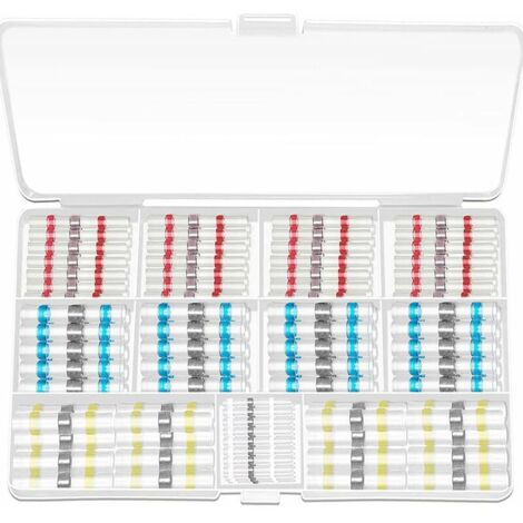 200 Pièces Cosse Thermoretractable Soudure, Connecteur Bout à Bout Thermorétractable 4 Tailles Connecteur à Souder étanche pour Moto Auto, Gaine Retractable pour Fil avec Cas Pratique