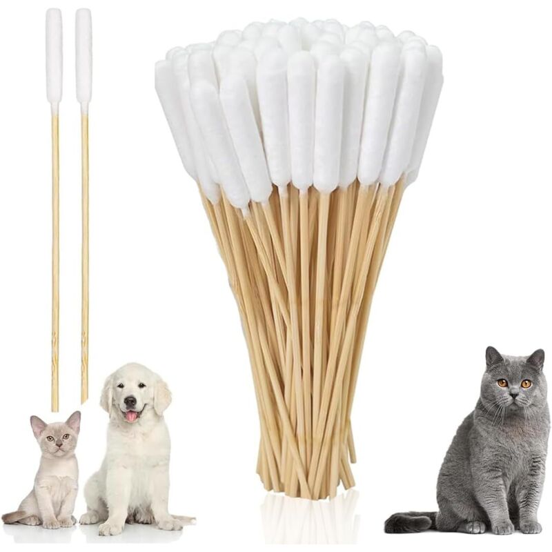 200 Pièces Coton Tige Avec Boîte De Rangement, Coton Tige Longs, Coton Tige Chien, Nettoyage Oreille Chien/Chat, Cotons Tiges pour Animaux De