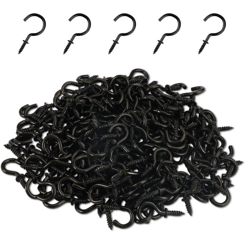 200 Pièces Crochets à Visser Noir, 1/2 Pouce Piton à Visser, Crochets à Vis en Métal, Petit Crochet a Visser, Plafond Vis, Crochet Vis pour Accrocher