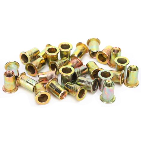 200 pièces inserts filetés M6 en acier zingué pour fixations industrielles robustes, quincaillerie et fournitures de bricolage.