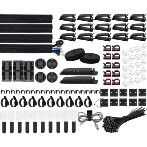 BAZYWTYH 200 Pièces Kit de Gestion des Câbles, 4 Manchon de Câble Gaine, 3 Clips Câble Organisateur Bureau, 10+2 Attache Câble Organisateur Rallonge, 15 Clips Câbles Adhésifs, 100 Serre Câbles