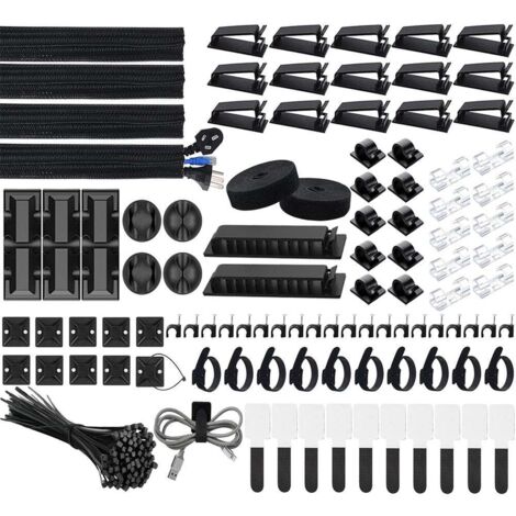 200 Pièces Kit de Gestion des Câbles, 4 Manchon de Câble Gaine, 3 Clips Câble Organisateur Bureau