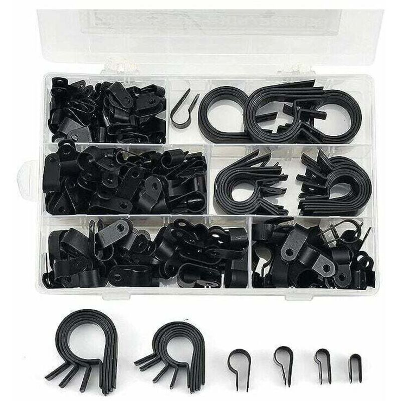 200 pieces nylon cable ties, P-clips, nylon plastic pipe fastening clamps, fasteners for wires, cables, wires and conduits ø 5.3/6.4/10.4/13.2/19/23