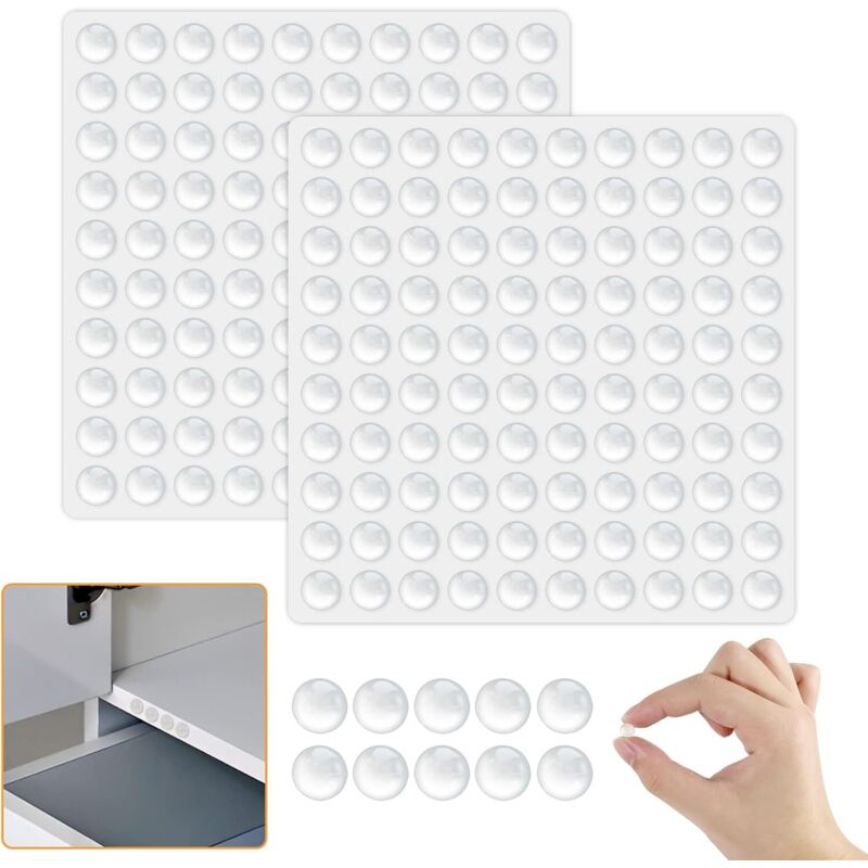 200 Pièces Patin Silicone, Tampon Silicone Transparent Butées de Protection en Caoutchouc Tampon de Porte Autocollant pour Porte Armoire Tiroir