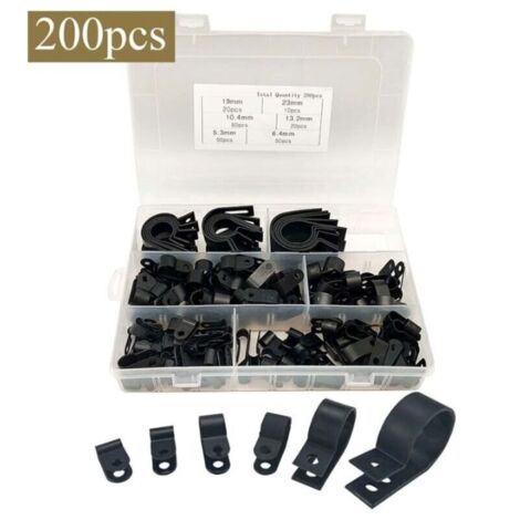 200 pièces r type nylon fil serre-câbles attaches en plastique fil pince collier de serrage p type pinces