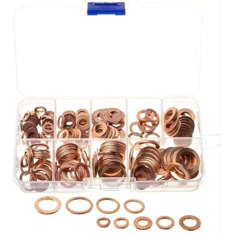 200 pièces rondelles de joint en cuivre joints robustes 9 Types M5-M14 bouchon de carter d'huile joint de vidange de moteur assortis pour voiture