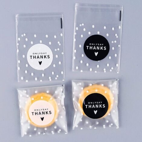 200 Pièces Sachet en Cellophane, Sac Sachet Pochette de Biscuit avec Auto-Adhésive Transparent Sacs pour Bonbons Dessert Noël Festival Partie Sacs Cadeaux (7  7+3cm)
