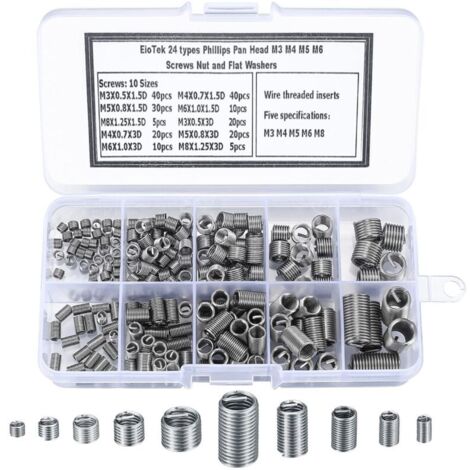 200 Pieces Self-Tapping Threaded Inserts, Stainless Steel Thread Insert Screws, M3 M4 M5 M6 M8 Self-Tapping Thread Insert Nut for Helical Repair