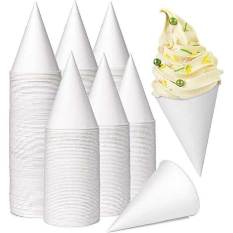 200 Pièces Tasses à Cône en Papier, 130ml Tasse de Cône de Neige Gobelets en Papier Étanches pour Slush Crème Glacée Rasée Sorbet Eau - pour Distributeur Bureau Maison Mariage Fête (Blanc)