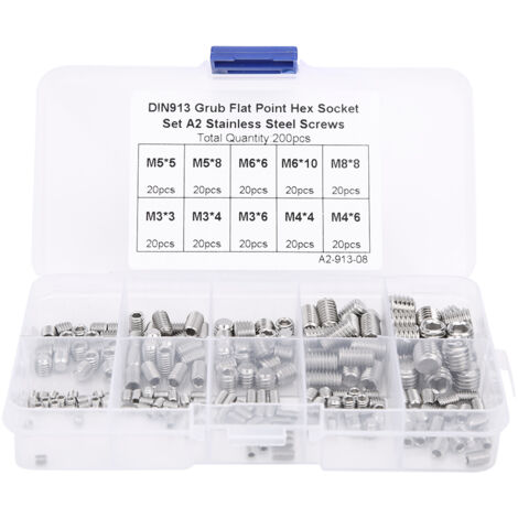 200 pièces Vis à tête hexagonale creuse sans tête en acier inoxydable M3 M4 M5 M6 M8 pour montage et réparation d'instruments