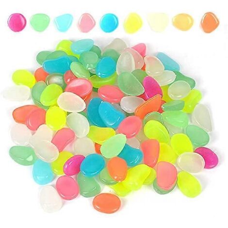200 pierres lumineuses, galets phosphorescents colorés, pierres décoratives pour la nuit, pour jardin extérieur et aquarium.