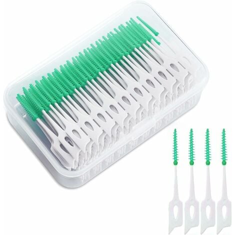 200 piezas de cepillos interdentales de silicona suave cepillo de dientes hilo dental herramienta de limpieza de dientes de doble propósito palo de hilo dental para limpieza dental (verde)