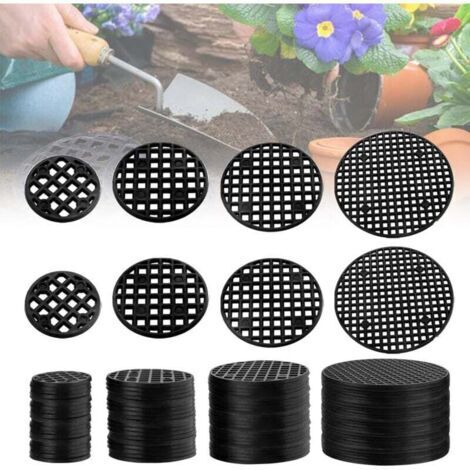 200 piezas de rejillas para desagüe de grillos, rejillas redondas para macetas de bonsai y tiestos (Ø 2,5 / 3,5 / 4,5 / 7,5 cm)