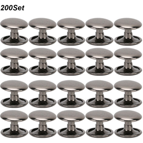 200 Rivets à Double Capsule pour Vêtements en Cuir, Jeans et Accessoires - 12x10mm Noir