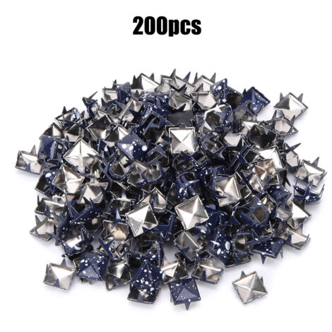 200 Rivets Carrés Métalliques 9mm Bleu Foncé à Points Blancs pour Décorer Chaussures, Sacs et Casquettes DIY