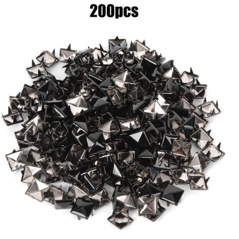 200 Rivets Carrés Métalliques 9mm Noir Brillant pour Décorer Chaussures, Sacs et Casquettes DIY