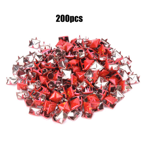 200 Rivets Carrés Métalliques 9mm pour Décorations DIY Chaussures Sacs Chapeaux - Point Jaune Fond Rouge