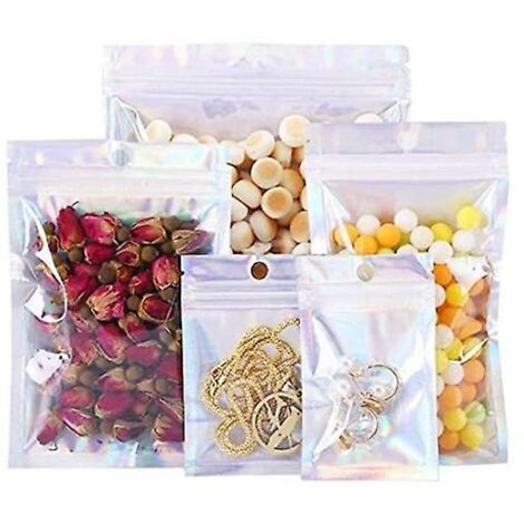 200 sachets hermétiques refermables en aluminium avec fermeture éclair, disponibles en 4 tailles - Sachets colorés en Mylar pour bonbons, noix et biscuits