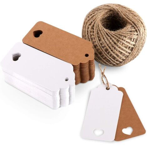 200 Stück Kraftpapier-Etiketten, 9 x 4 cm, Juteschnur 60 m